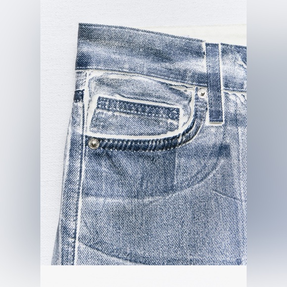 NEW ZARA WOMAN TRE MID WAIST LOOSE FOIL JEANS BLUE WITH WHITE 26 (US 2) - Picture 9 of 10